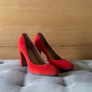 Banana Republic Deep Orange Suede Block Heel Pumps